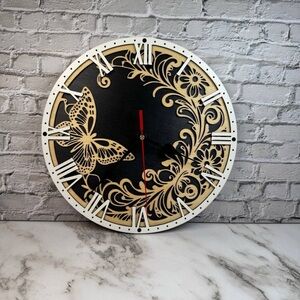 Handmade Wooden Wall Clock Butterfly Design 11.5in Rustic Decor Gift